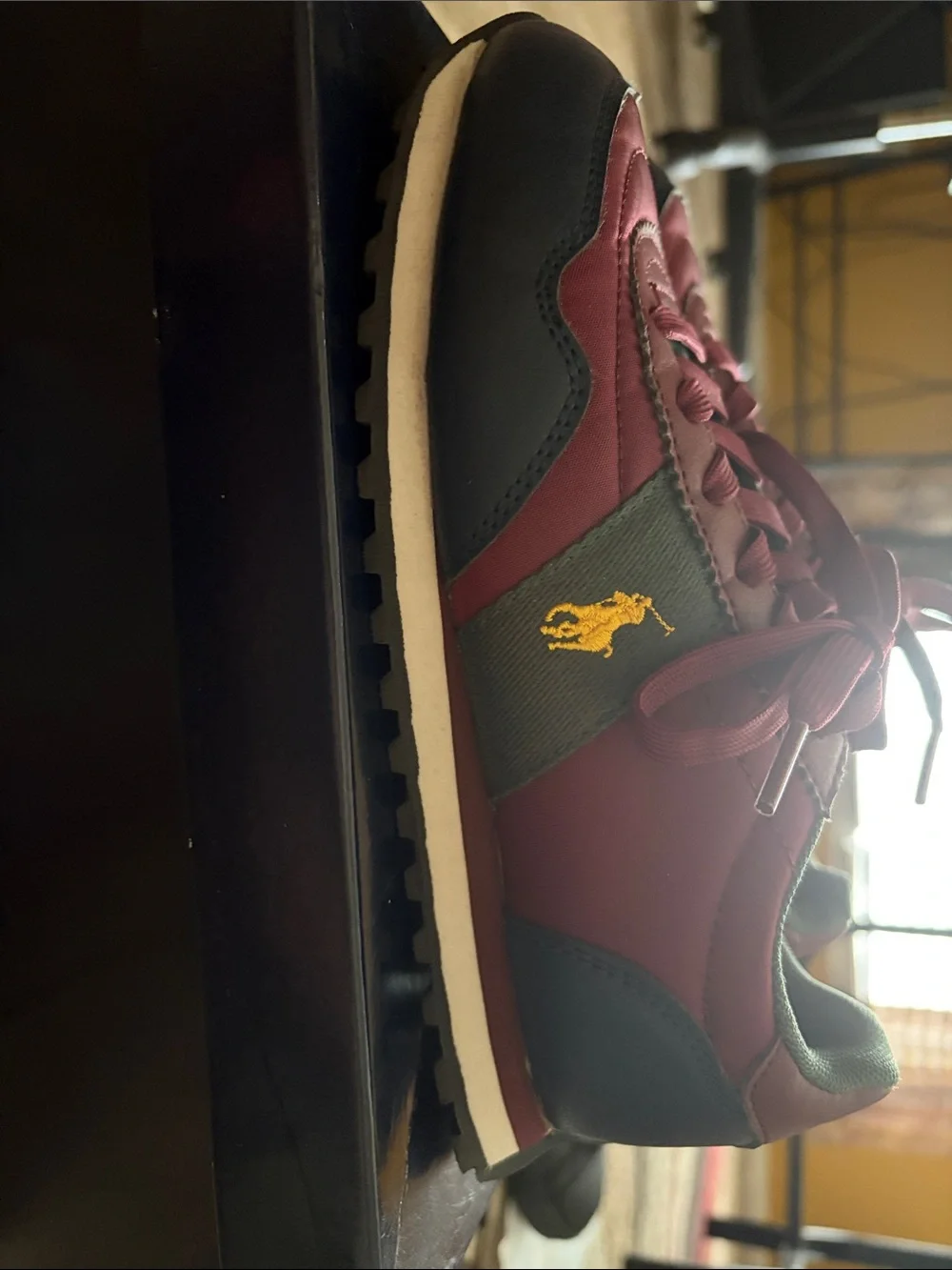 Ralph Lauren Boys Burgundy and Gray Polo Runner Sneakers